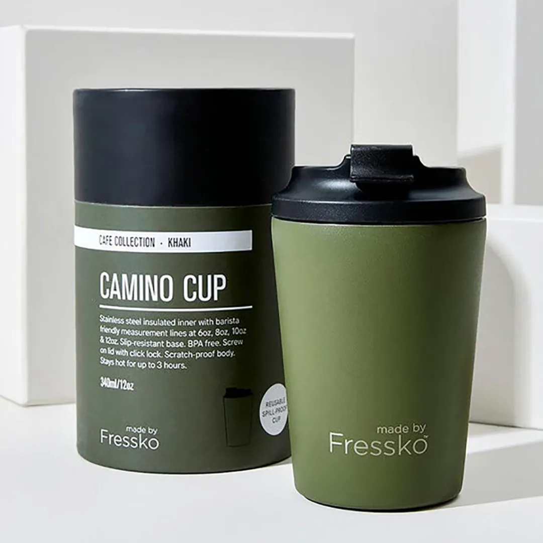 camino_reusable_cup_oz_kh_1.webp Made by Fressko Camino Re-Usable Cup 12oz Khaki^ Tea & Coffee | Fathers Day