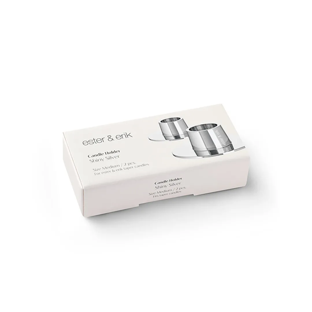 candle_holder_shiny_silve_1.webp Ester and Erik Candle Holder Shiny Silver Set / 2^ Candles / Candleholders | Christmas Baubles And Decor