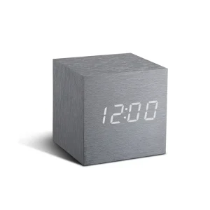 Gingko Cube Click Clock Aluminium / White LED^ Tech | Clocks