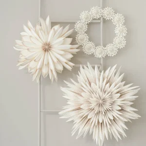 nordic rooms Hanging Paper Snowflake Off-White/Gold Dots 65cm^ Christmas Baubles And Decor