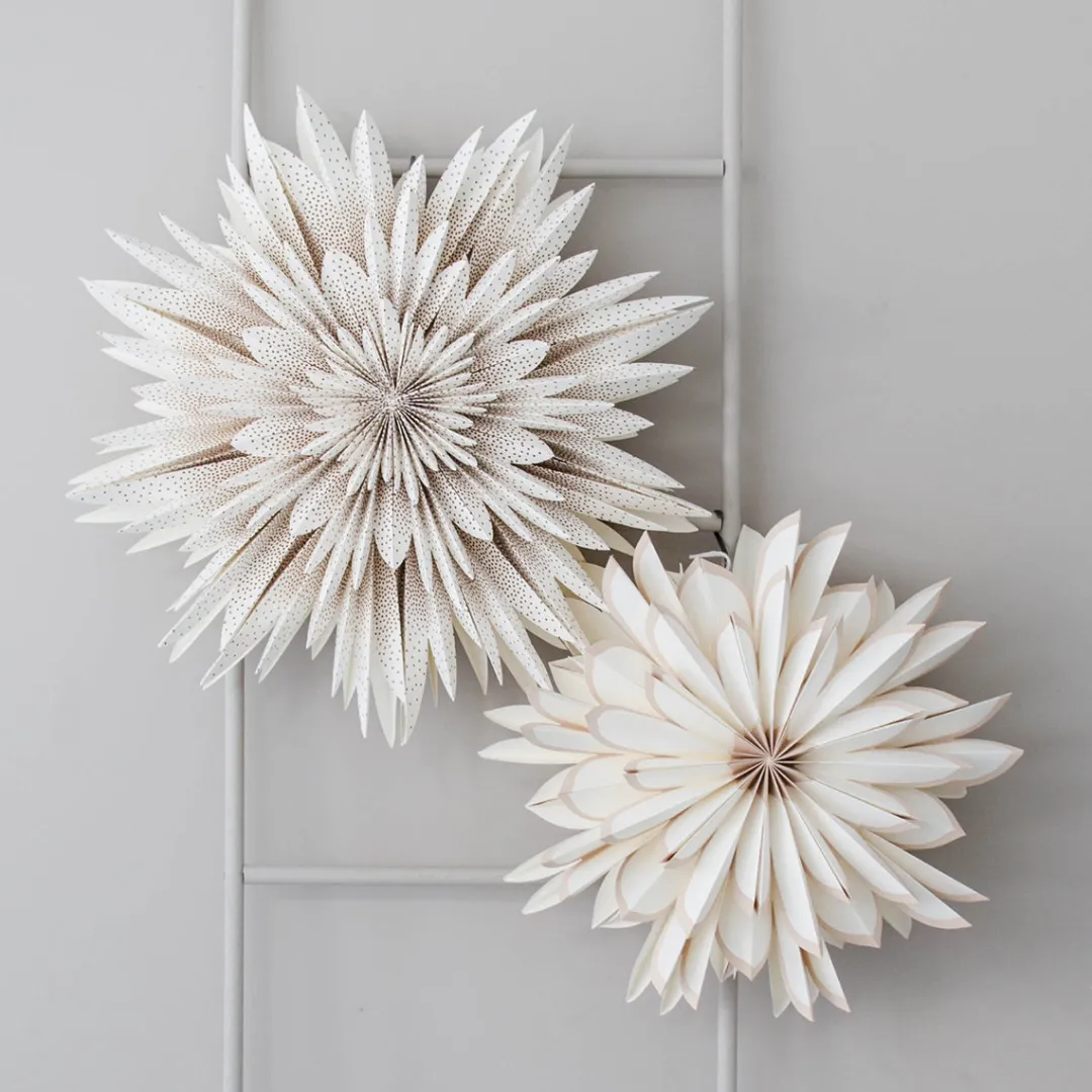 hanging_paper_snowflake_w_1.webp nordic rooms Hanging Paper Snowflake White/Flaxseed Edge 50cm^ Christmas Baubles And Decor