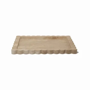 CoTheory Palazzo Scalloped Tray Large Beige Travertine^ Mothers Day