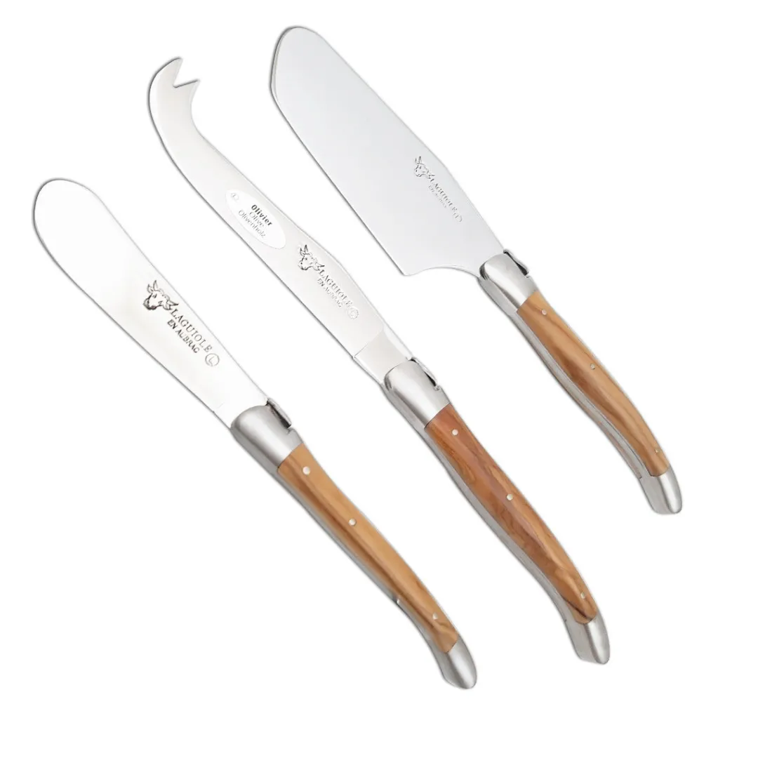 pc_cheese_knife_set_juni_0.webp Laguiole En Aubrac 3 pc Cheese Knife Set Juniper Wood^ Cutlery | Serving